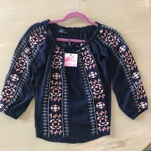 NWT Chicwish off the shoulder navy embroidered top